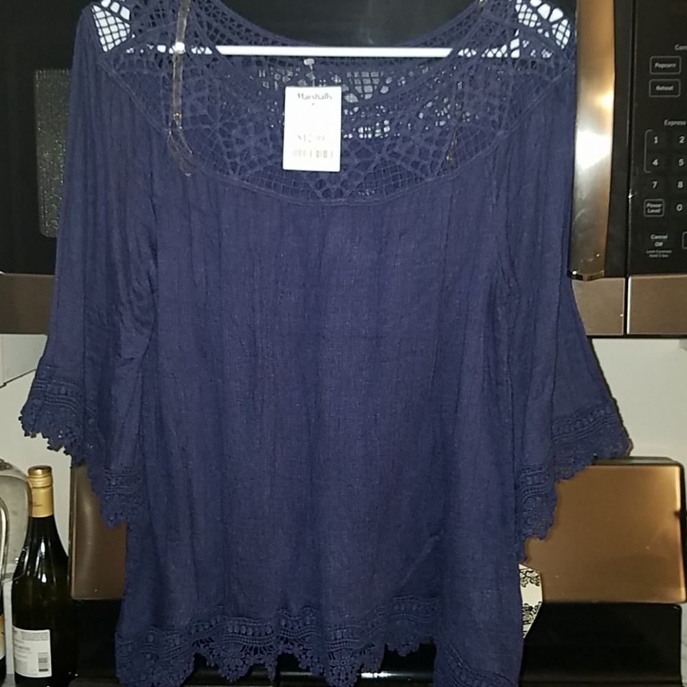Navy Crocheted Blouse